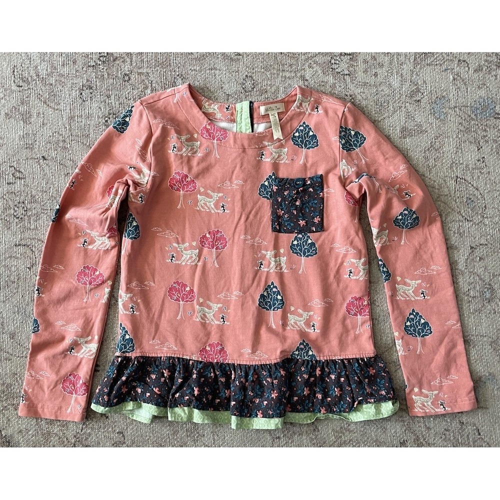 Matilda Jane Girls Pink Friends Forever Ruffle Buttons Long Sleeve Shirt Size 10